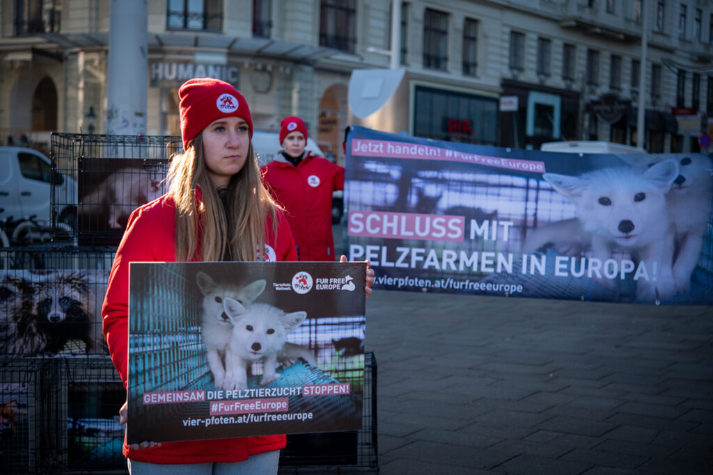 Nina Thüllen | ECI fur campaign action at Mariahilferstrasse in Vienna, Austria.